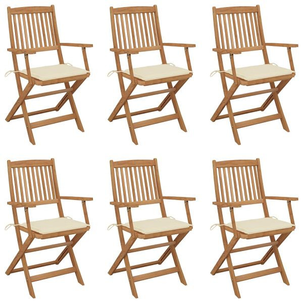 vidaXL Klappbare Gartenstühle 6 Stück mit Kissen Massivholz Akazie, 3065463
