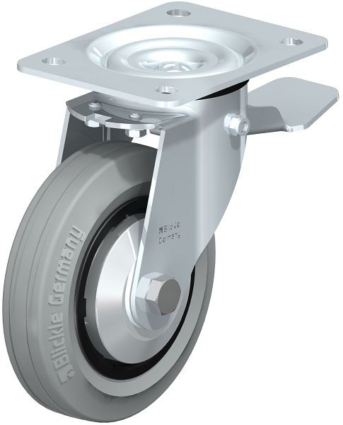 Blickle LE-VPP 150R-ST-SG-FA Stahlblech-Lenkrolle mit Anschraubplatte & Feststeller, Vollgummi, Schwarz, 730465