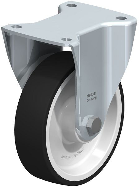 Blickle BH-POTH 160G Stahlblech-Bockrolle, Schwerlast-Ausführung, mit Anschraubplatte, Thermoplastisches Polyurethan, Grau, 749163