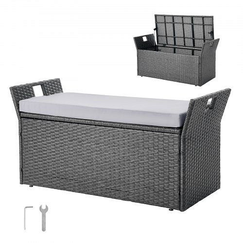 VEVOR Gartenbank 180 kg, PE-Rattan, mit Kissen & Griff, Stauraum, 104x45x52cm, für Terrasse, Garten & Balkon, TTHWCWZDTT402V9MA001V0