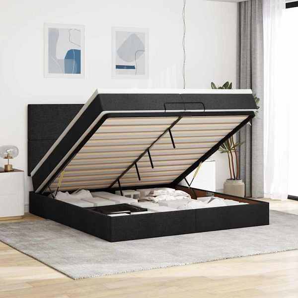 vidaXL Ottoman-Bett mit Matratzen & LEDs Schwarz 200x200 cm Stoff, 3313950