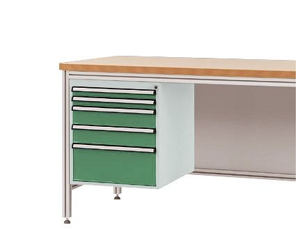 Manuflex Gehäuse-Unterbau für ALU-Arbeitstische, Nutzhöhe 500 mm mit 5 Schubfächern, für Tischtiefe 800 mm, Resedagrün, ZB4872.6011