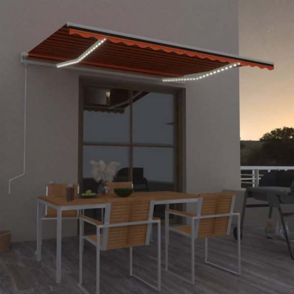 vidaXL Automatische Markise mit LED & Windsensor 450x300 Orange/Braun, 3068935