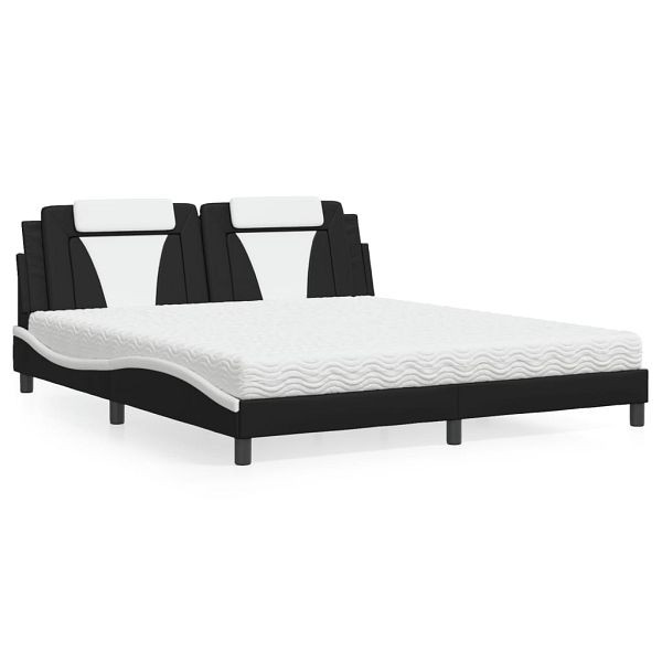 vidaXL Bett mit Matratze Schwarz und Weiß 180x200 cm Kunstleder, 3208815