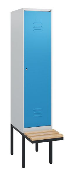 C+P Umkleidespind Classic PLUS, 1950x400x815mm, 7035/5012, Zylinderschloss, Buche-Sitzleisten, 0800405-12 S10019