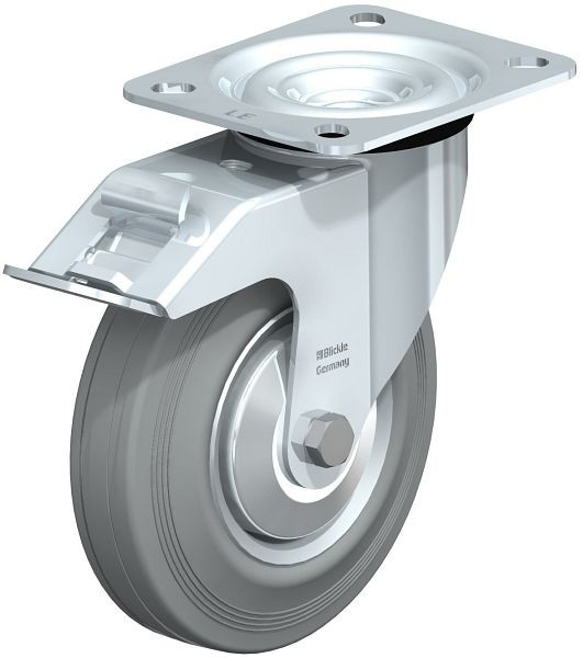 Blickle LE-VE 125R-FI-SG-FA Stahlblech-Lenkrolle mit Anschraubplatte & Feststeller, Vollgummi, Grau, 591560