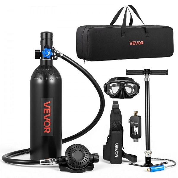 VEVOR Mini-Tauchflasche 1 L, Tragbare Lungenflasche für 20 Min. Unterwasseratmung, inkl. Adapter & Schnorchelbrille, QSYQP1L1GYQPHGDBD001V0