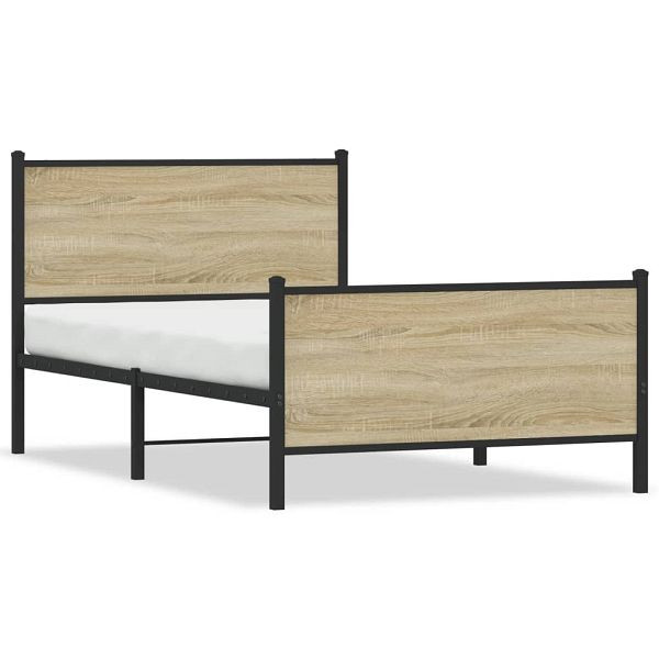 vidaXL Bettgestell mit Kopf- und Fußteil Metall Sonoma-Eiche 100x200cm, 4007729