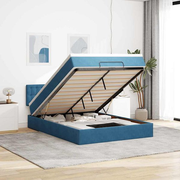 vidaXL Ottoman-Bett mit Matratze Dunkelblau 140x190 cm Samt, 3311919