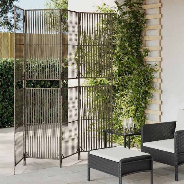 vidaXL Paravent 4-teilig Grau Poly Rattan, Material: Poly Rattan (PE-Rattan), pulverbeschichteter Stahl, 365394
