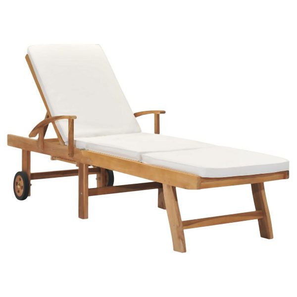 vidaXL Sonnenliege mit Auflage Massivholz Teak Creme, 48022
