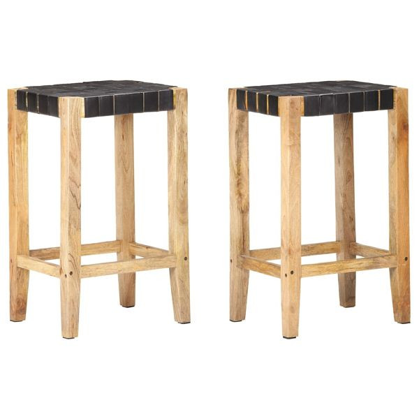 vidaXL Barhocker 2 Stück Schwarz Echtleder 75 cm, 321835