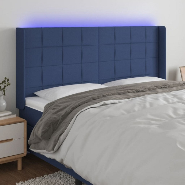 vidaXL LED Kopfteil Blau 203x16x118/128 cm Stoff, 3124076