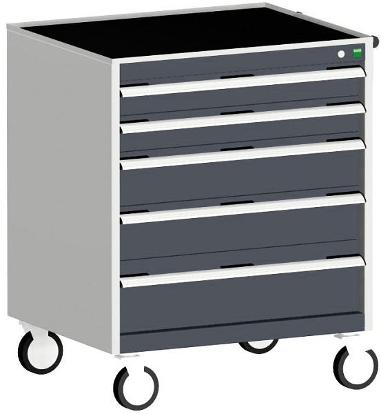 bott cubio Schubladenschrank mobil bestückt mit 5 Schubladen BxTxH: 800 x 650 x 980 mm, RAL 7035/7016, 40402059.19V