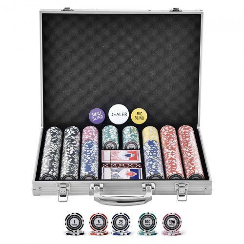 VEVOR Pokerchip-Set, 500-teiliges, Kunststoff Komplettes mit Alu-Pokerkoffer, Karten, Knöpfe und Würfel, PKCMTZPS500GLA1EIV0