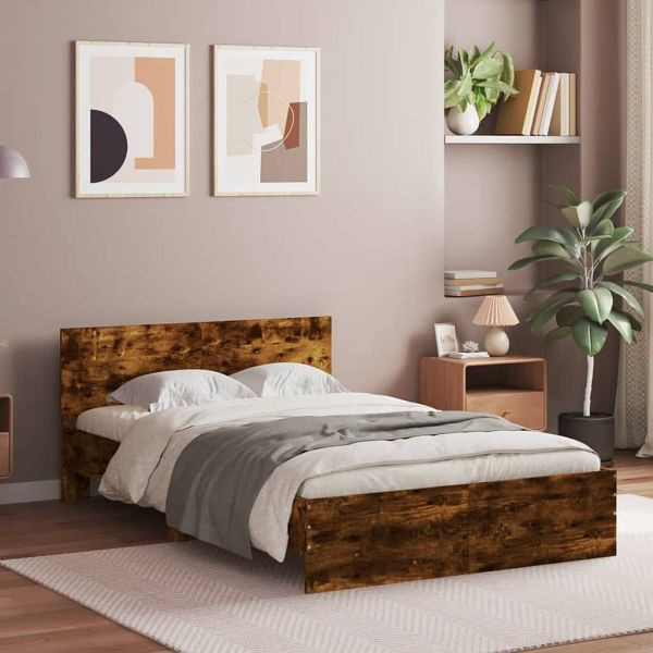 vidaXL Bettgestell mit Kopfteil Räuchereiche 120x190 cm, 3207515