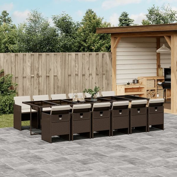 vidaXL 13-teilig Garten-Essgruppe mit Kissen Braun Poly Rattan, 3210585