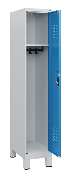 C+P Spind Evolo PLUS, Füße, 1 Abteil, 1630x300x500mm, 7035/5012, Zylinderschloss, 0490105-10 S10031