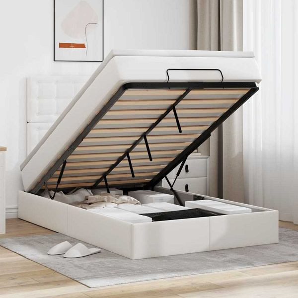 vidaXL Ottoman-Bett mit Matratze Weiß 120x200 cm Kunstleder, 3312997