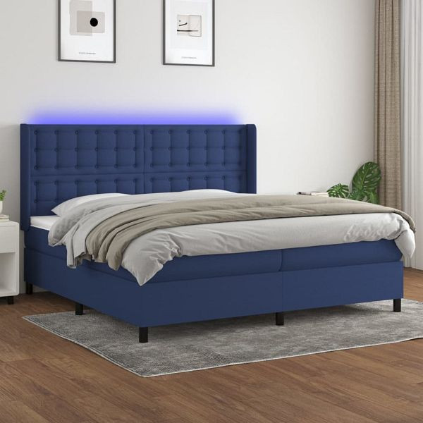 vidaXL Boxspringbett mit Matratze & LED Blau 200x200 cm Stoff, 3138667