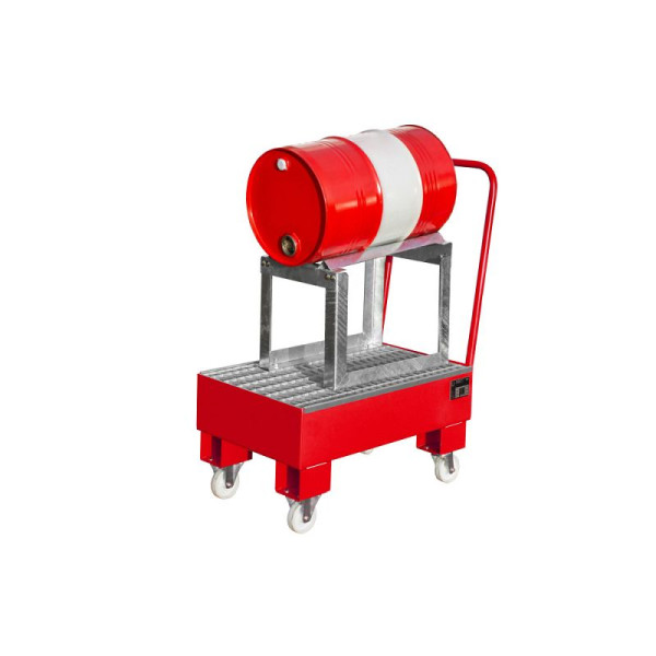 STEIN HGS Fahrbare Auffangwanne AW 60 SR, 3mm Stahlblech, für 60l-Fässer, RAL 3000 feuerrot, lackiert, 1x 60 Liter Fass liegend, 79203.0008