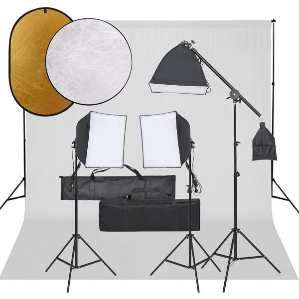 vidaXL Fotostudio-Set mit Beleuchtung, Hintergrund und Reflektor, 3094690