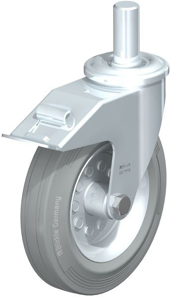 Blickle LEZ-VE 200R-27-FI-SG Stahlblech-Lenkrolle mit Zapfen & Feststeller, Vollgummi, Grau, 654129