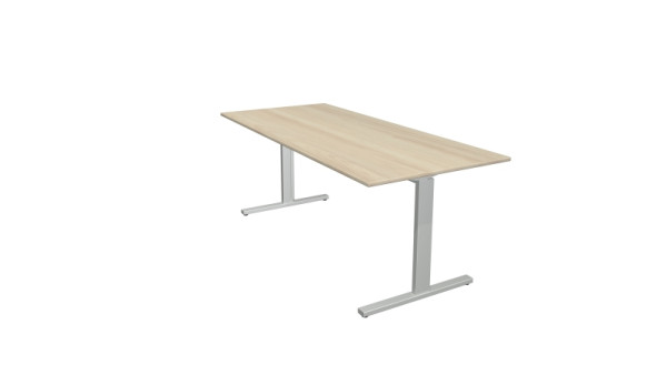 Kerkmann Schreibtisch Form 2 - B 1800 x T 800 x H 700-820 mm mit T-Fuß-Gestell in alusilber, Ahorn, 11020750