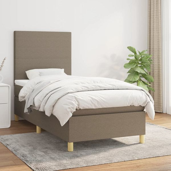 vidaXL Boxspringbett mit Matratze Taupe 100x200 cm Stoff, 3142157