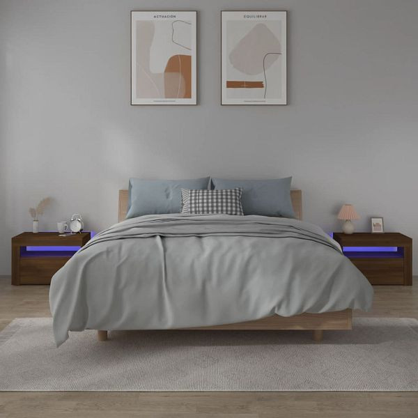 vidaXL Nachttische 2 Stück mit LEDs Braun Eiche 60x35x40 cm, 3144974