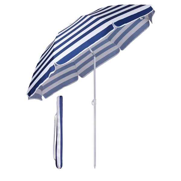 Sekey 160 cm Sonnenschirm rund, Farbe: blau-weiß gestreift, 39916005