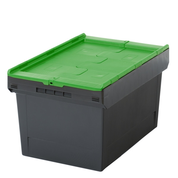 BITO Mehrwegbehälter MBD64321 Eco Regranulat schwarz Deckel/Stecklager grün, C0402-0437