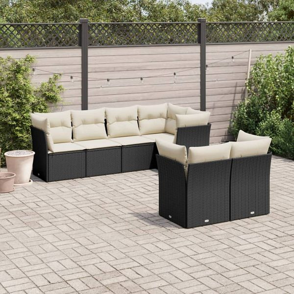 vidaXL 7-teilig Garten-Sofagarnitur mit Kissen Schwarz Poly Rattan, 3217896