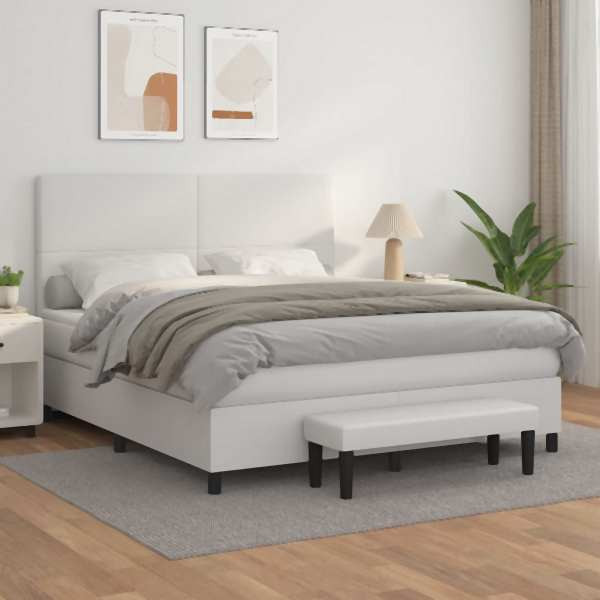 vidaXL Boxspringbett mit Matratze Weiß 180x200 cm Kunstleder, 3137558