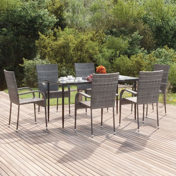 vidaXL 7-teilig Garten-Essgruppe Grau Poly Rattan, 3156677