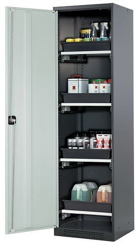 asecos Chemikalienschrank Systema-T CS-54L, Korpus anthrazit, Flügeltüren grau, 4 Tablarauszüge, 208881