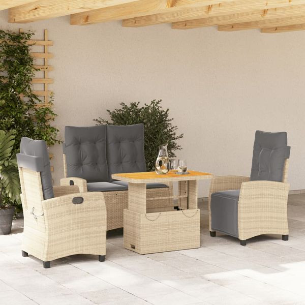 vidaXL 4-tlg. Garten-Essgruppe mit Kissen Beige Poly Rattan, 3277432