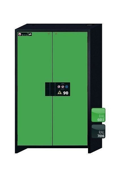 asecos Sicherheitsschrank Q-CLASSIC-90, Q90.195.120.MV in resedagrün RAL 6011 mit 6x Auszugswanne Standard (Edelstahl), 34214-048-33546