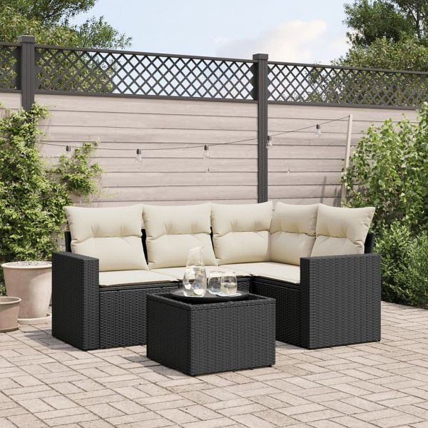 vidaXL 5-teilig Garten-Sofagarnitur mit Kissen Schwarz Poly Rattan, 3218906