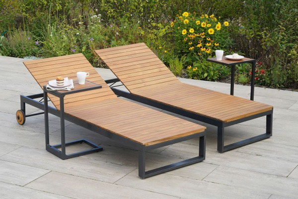 Merxx Santorin Liegenset 4-teilig, 2 Santorin Liege, 2 Cee Beistelltisch, Aluminium mit FSC Akazienholz, 50675-209