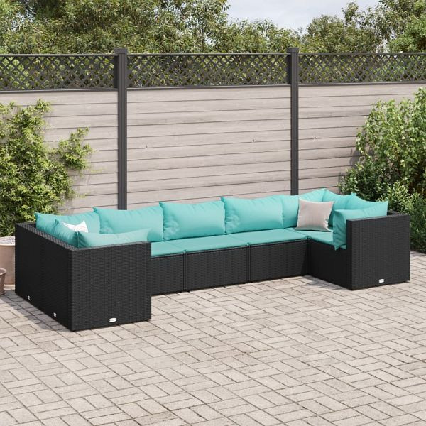 vidaXL 7-tlg. Garten-Lounge-Set mit Kissen Schwarz Poly Rattan, 3308260