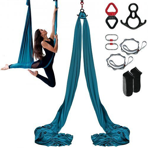 VEVOR Aerial Yoga Hängematte Set 8 x 2,8 m, Grün, Indoor 1000 kg Max, Tragfähigkeit, inkl. Socken & Stahlkarabiner & Alu-Drehgelenk, DCK822X28MML05J02V0