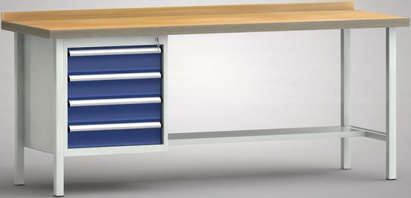 KLW Profi-Werkbank - 2000 x 700 x 905 mm L x T x H (ERGO-Version), links 4x125EA, WP118E-2000M45-E7029