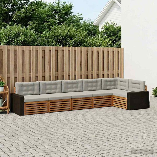 vidaXL Outdoor-Sofagarnitur 6-teilig Natürlich und Hellgrau, 3383424