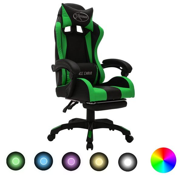 vidaXL Gaming-Stuhl mit RGB LED-Leuchten Grün und Schwarz Kunstleder, 288009