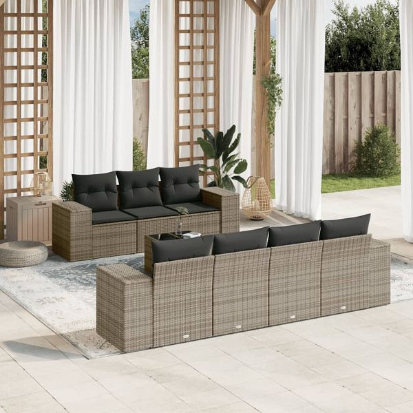 vidaXL 8-teilig Garten-Sofagarnitur mit Kissen Grau Poly Rattan, 3222329