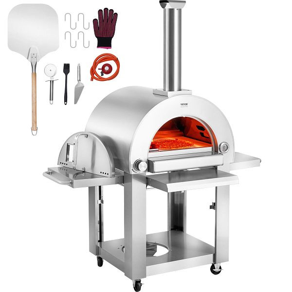 VEVOR 22" Outdoor-Pizzaofen, tragbarer Pellet-/Gasofen mit Rollen für Camping, Pellet + Deutsches Standardgas, YSPSLYS2226YXO7Y2V0