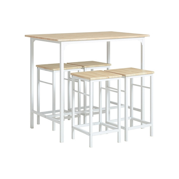 SoBuy 5-teiliges Bartisch-Set mit 4 Hockern Holzfarbe 100x60x87 cm, Industriell, weiß, OGT11-WN