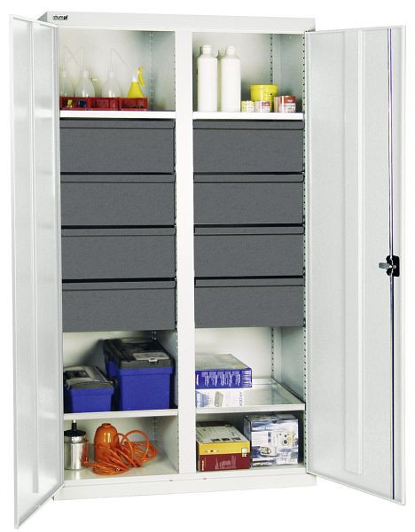 stumpf Werkzeug- und Materialschrank Serie 3000, 7035/7035, 8 Schublade 200 mm, Mitteltrennwand, 4 Wannenböden, 3004607