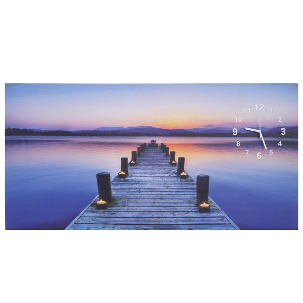 Mendler LED-Bild, Leinwandbild Leuchtbild Wandbild, Timer Steg flackernd Wanduhr 110x55cm, 69285